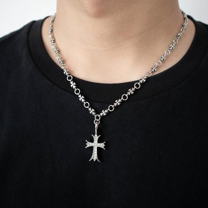 DF246 >> AURAVIBE-Kalung Hati Krom Pria Gelang Salib Berlian Platinum Perhiasan Wanita Vintage Perak