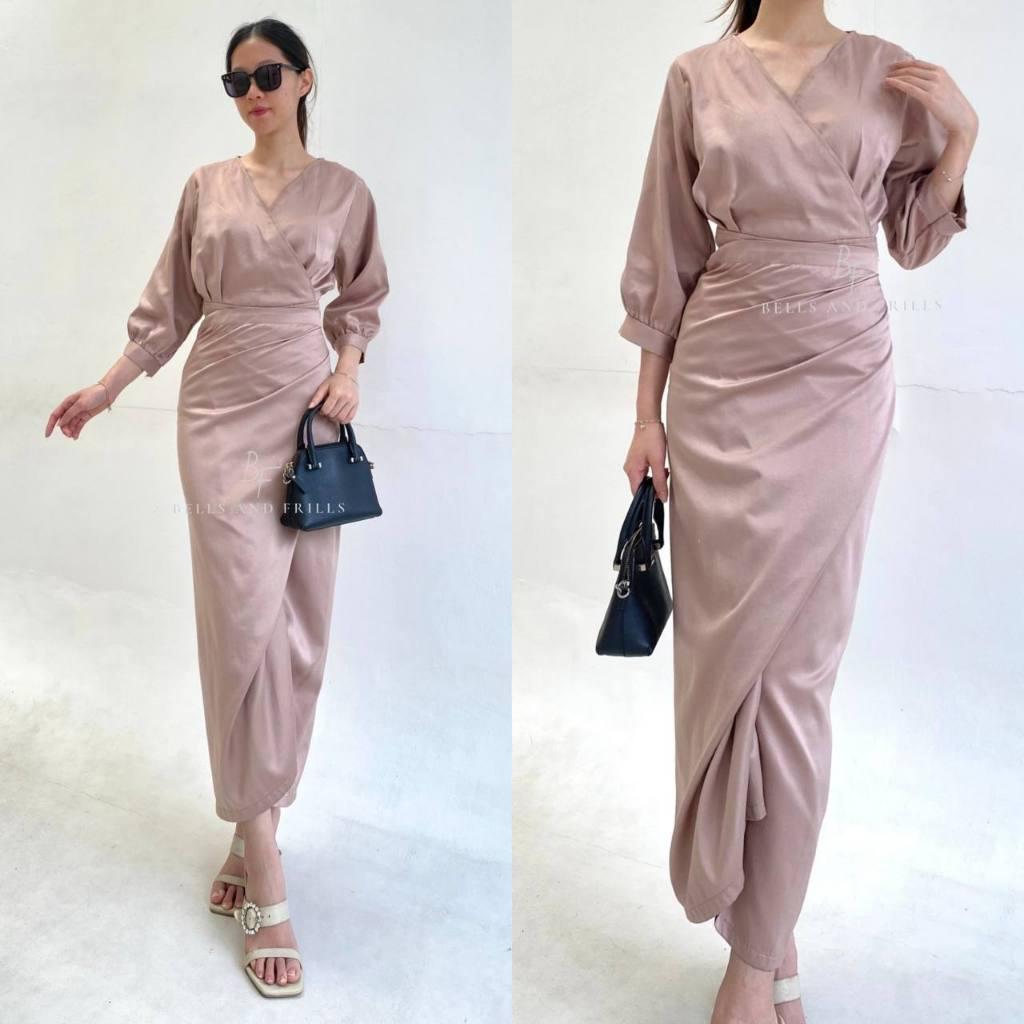 Naura One Set Rok Lilit Satin + Kimono Blouse / Set Satin Wrap Skirt Kondangan / Oneset Satin Modern