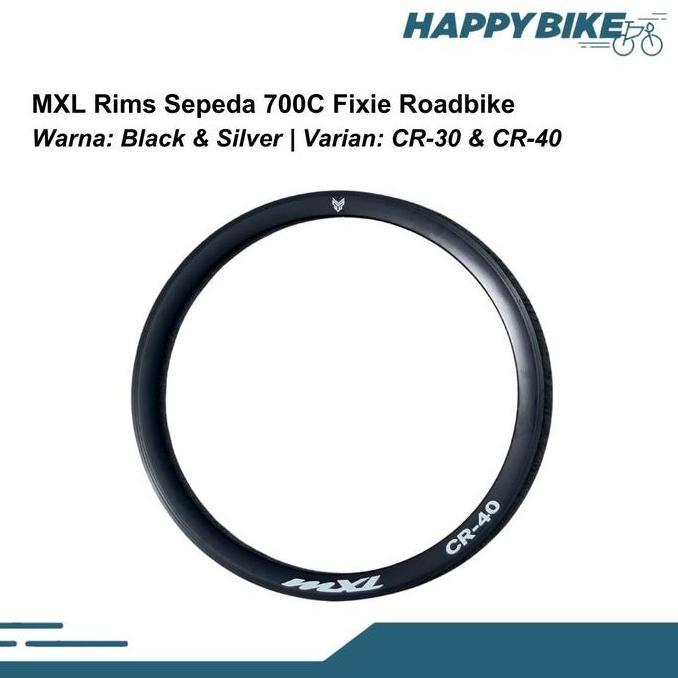 Velg MXL Rim Sepeda 700C Fixie Roadbike CR-30 CR-40 V-Brake 32H/36H - Black/Silver - Outdoor