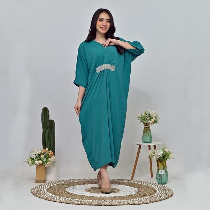 Kaftan Kaneeyaa Baju Muslim Ibu Hamil & Menyusui, Remaja Friendly Crinkle Airflow Gamis Lebaran Wani