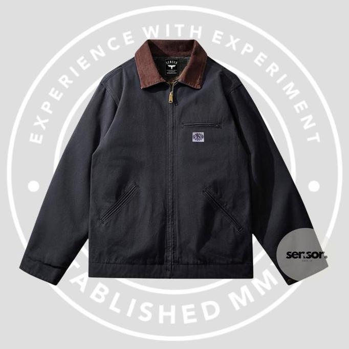 DR213 >> SNSR Jaket Pria Vintage Premium Zipper Bahan Kanvas Tebal Kerah Suede Purring Dakron Ukuran