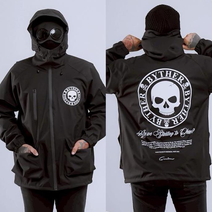 DV353 - GNUS Jacket Balaclava Zipper Distro Genious  Skul Jaket Motif Sablon Pria Parasut Hitam Teng