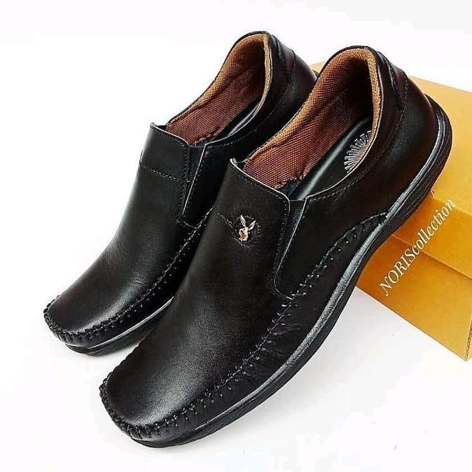 DE173 - Sepatu Santai Pria Kulit Asli Sepatu Kasual Pria Kulit Asli Hitam Flat Shoes Casual Kerja