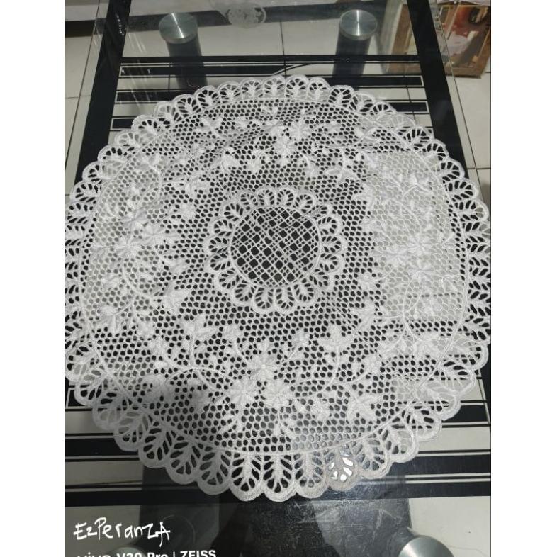 TAPLAK MEJA TAMU BULAT/BUNDAR/MEJA SUDUT BORDIR KERANCANG