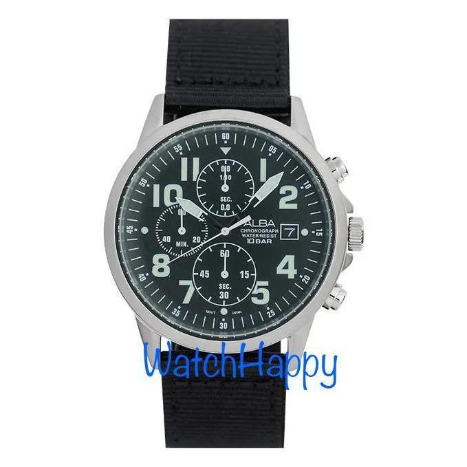 WatchHappy Alba AM3853X1 Mens Chrono Black Dial Nylon AM3853 ORIGINAL terlaris