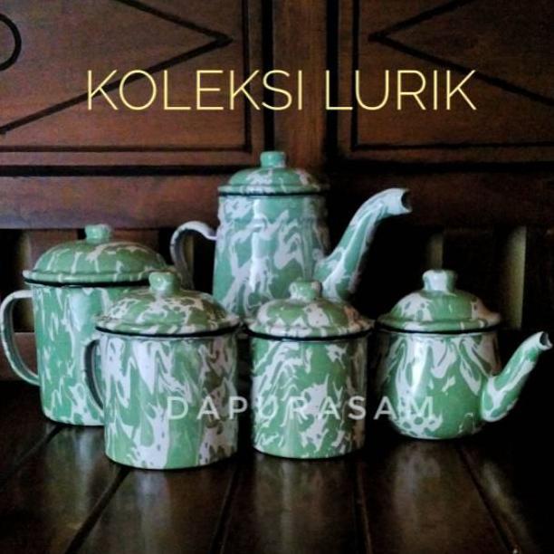 Set All Lurik Teko Gelas enamel Jadul Tea KUN