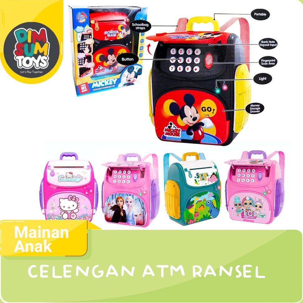 -ALS- Mainan Celengan ATM School Bag Bank Tas Ransel Mickey Mouse Frozen Dino LOL