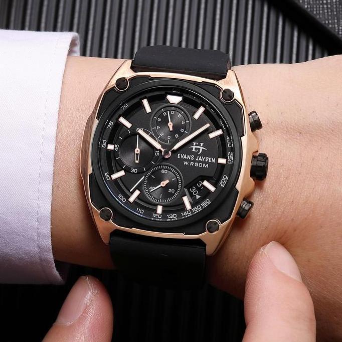 Jam Tangan Pria Evans Jayden 9604 Rubber Kaca Sapphire Chronograph Water Resistant 5 ATM terlaris