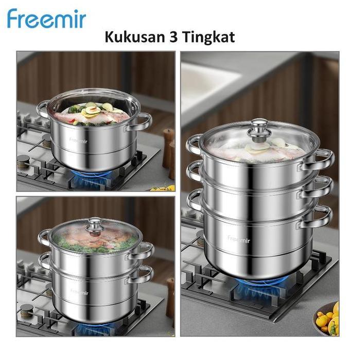 Pastienak- [Special] Freemir Panci Kukus 3 Susun Stainless Steel Tebal Anti Lengket Anti Karat Danda
