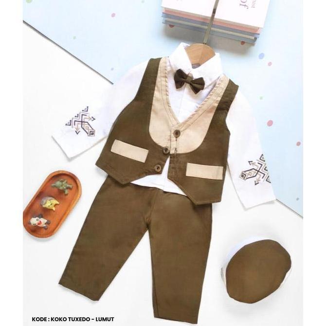Kirimya- Baju Koko Bayi Laki Laki Set Jas  / Baju Muslim Bayi Lebaran / Usia 6 Bulan-3 Tahun