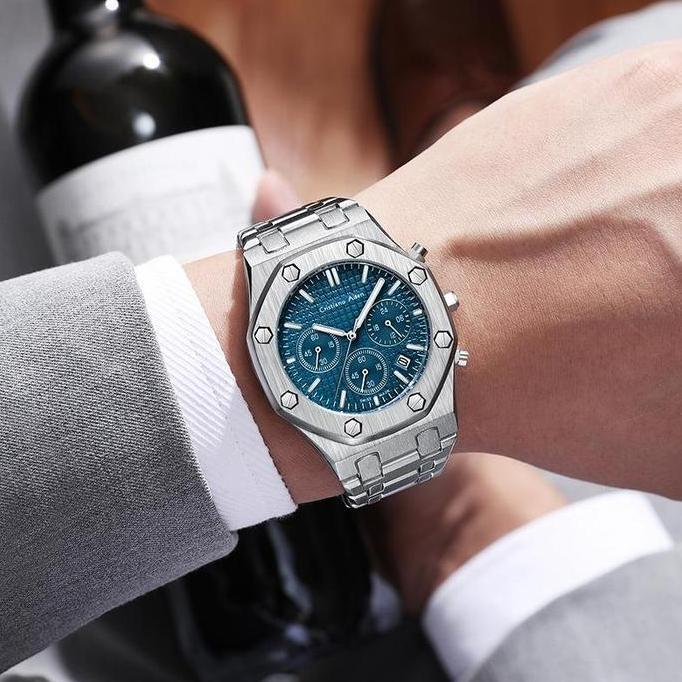 Cristiano Aillen Jam Tangan Pria 0833 Rantai Stainless Steel Kaca Sapphire Chronograph Water Resista