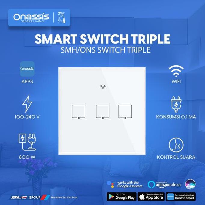ONASSIS SMART SWITCH TRIPLE WHITE VOICE COMMAND