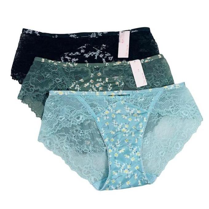 Isi 3 , cd brief y motif bunga kecil, good quality Lembut Wanita Katun Boxer Pendek Dewasa Cewek