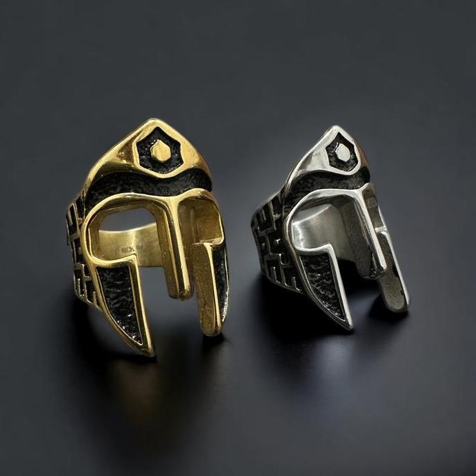 Cincin metal motif pahlawan spartan untuk cowok