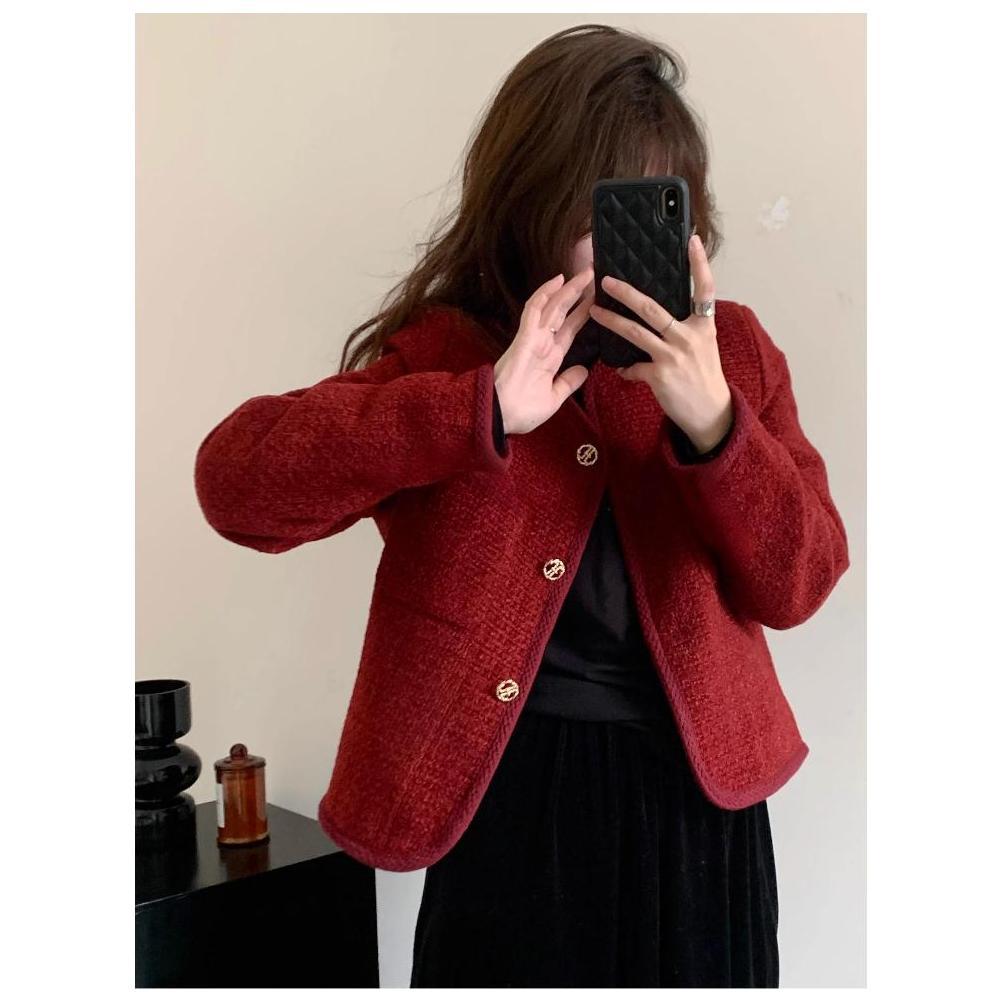 FAST DELIVERY MISS EMITA Baju Outer Merah Crop Top Lengan Panjang Blazer Wanita Premium Long Outer B