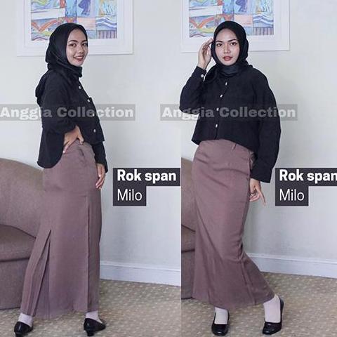 ROK SPAN/ROK KERJA WANITA/ROK FORMAL warna Dongker Hitam Maroon Milo Milo Bintik Kancing Karet