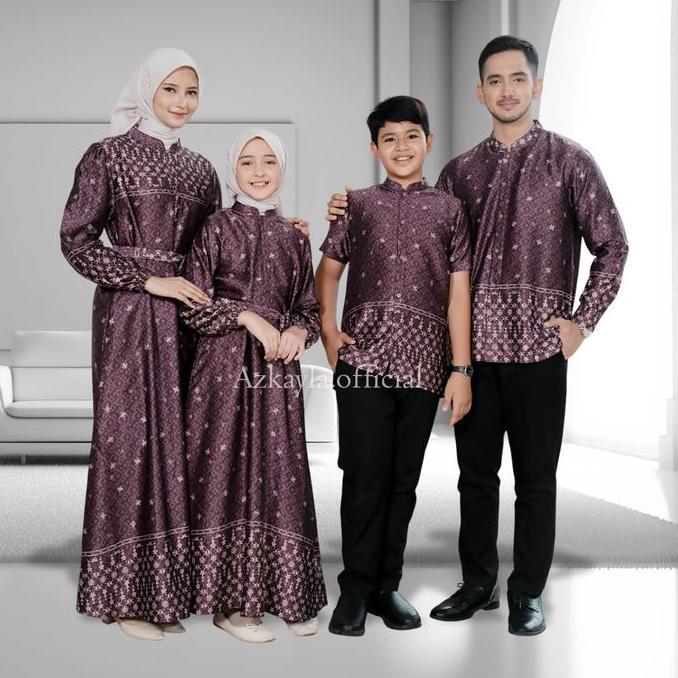 Azkayla Family Set Sarimbit Keluarga Baju Muslim Lebaran Gamis Couple Koko Motif Terbaru Bahan Silk