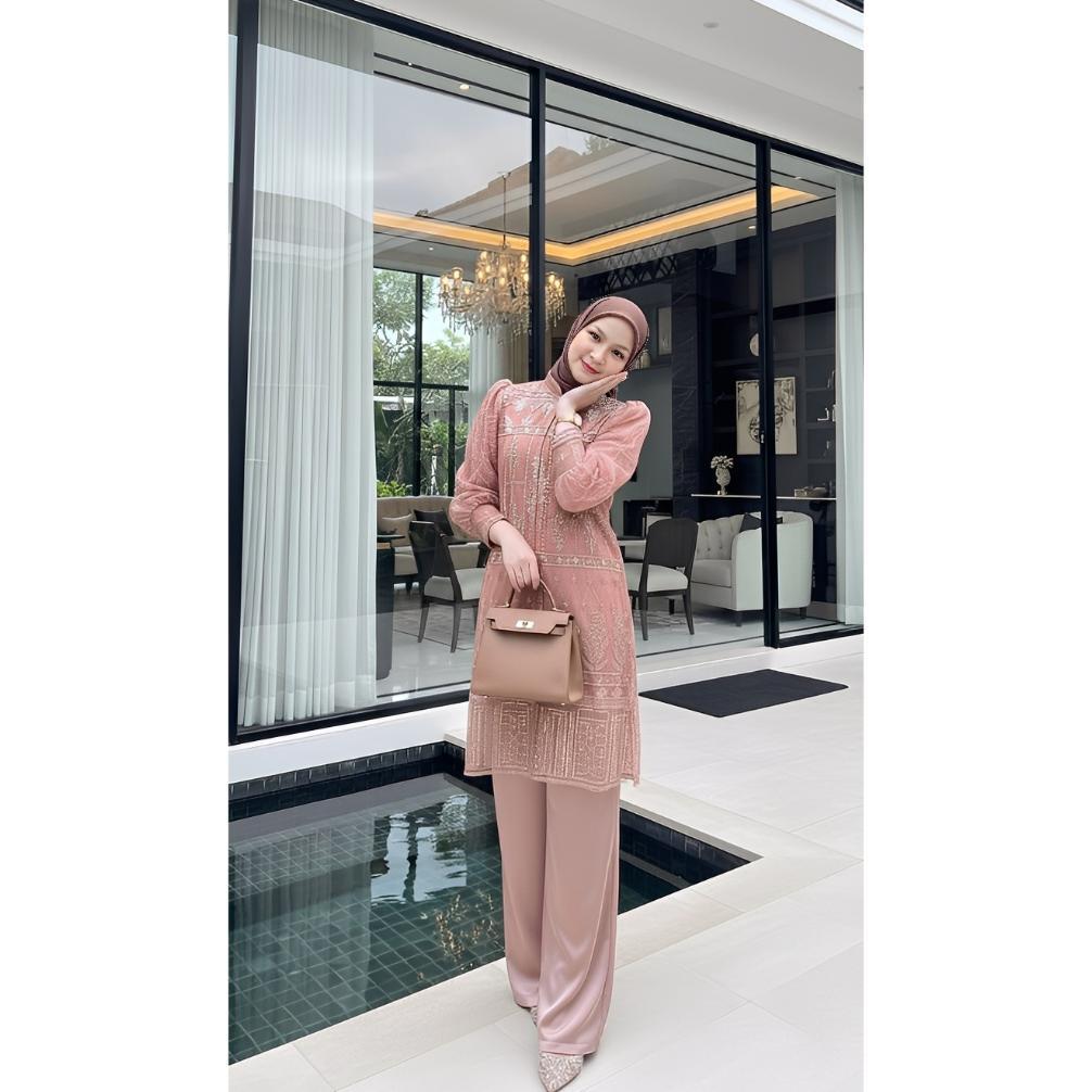 HOT DEALS GYORA PREMIUM INNER OUTER KONDANGAN SETELAN WANITA SAKURA ONE SET MOTIF TILE BROKAT TUNIK 