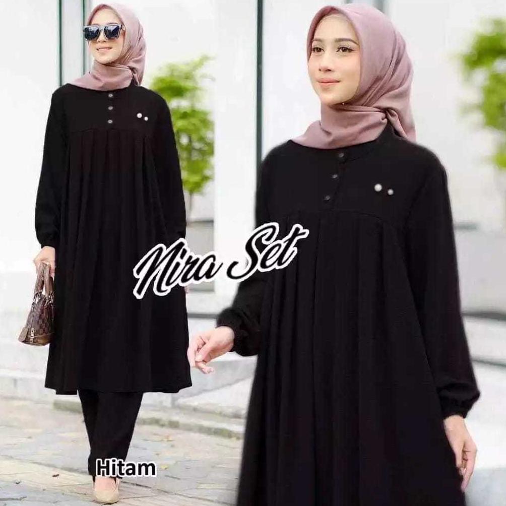 TERBARU MURAH .. NIRA SET CRINKLE AIR FLOW / LONG TUNIK WANITA JUMBO TERLARIS / BISA BAYAR DITEMPAT