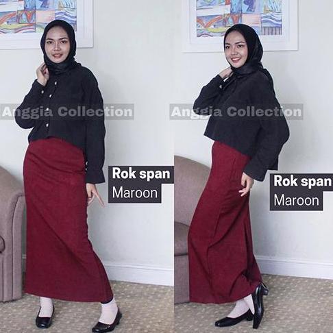 ROK SPAN/ROK KERJA WANITA/ROK FORMAL warna Dongker Hitam Maroon Milo Milo Bintik Kancing Karet