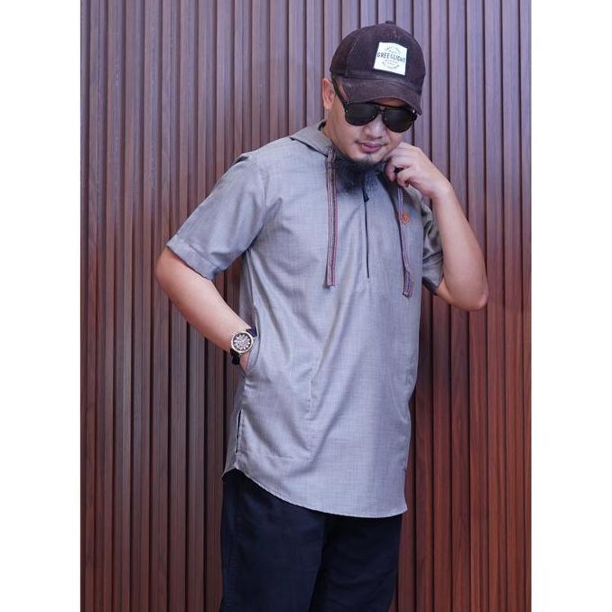 Al Amwa Kurta Series Naqib | Kurta Pria Dewasa Lengan Pendek | Kurta Hoodie Zipper Resleting