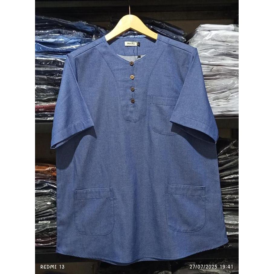 Kurta Denim Pria Koko Pendek Biru  denim jumbo