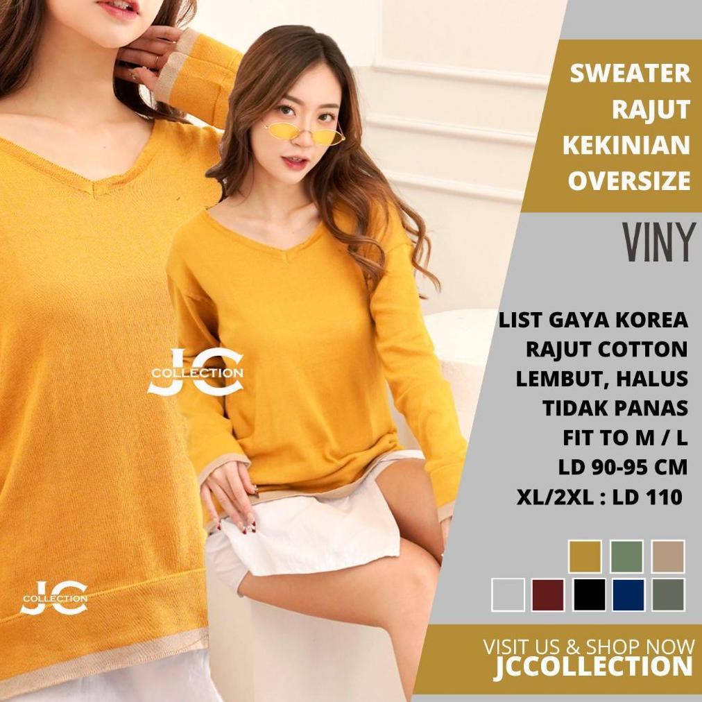 DISKON SWEATER RAJUT WANITA OVERSIZE VNECK LENGAN PANJANG GAYA KOREA FINNY 01 - JCCOLLECTIONS