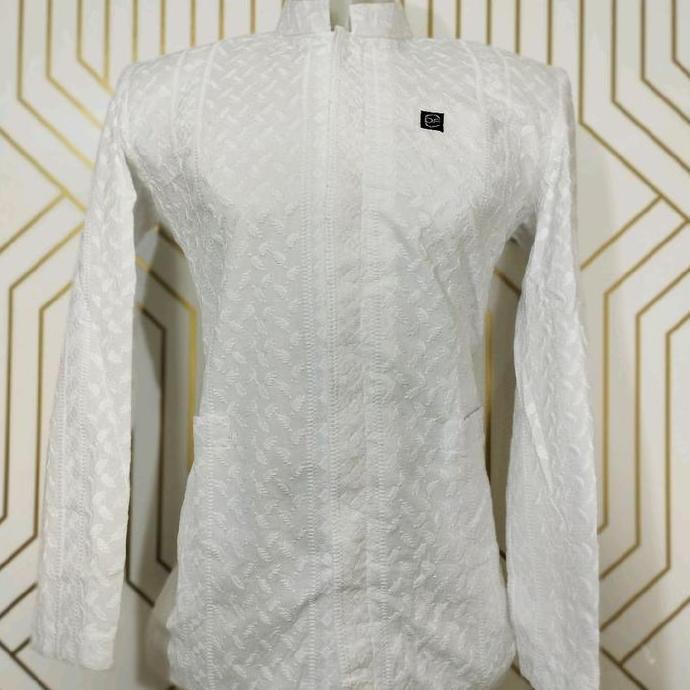 Jas Koko Katun Paris Premium Bordir Timbul Putih Bersih