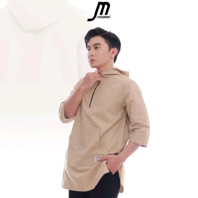 Kurta hoodie katun caret kualitas premium style modis tapi tetap syar'i Koko Pria Putih