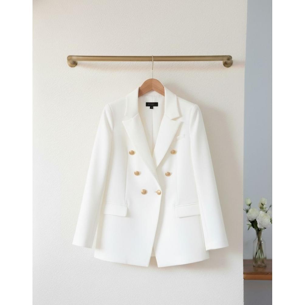 BEST SELLER JAS DOUBLE BREASTED PUTIH WANITA FORMAL SEMI FORMAL BLAZER PUTIH KERJA WANITA FORMAL SEM