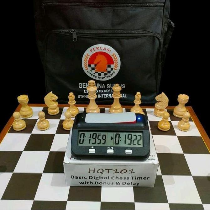 Promo Paket Papan Catur Kayu Standar Turnamen Lengkap dengan Jam Timer Catur Diskon
