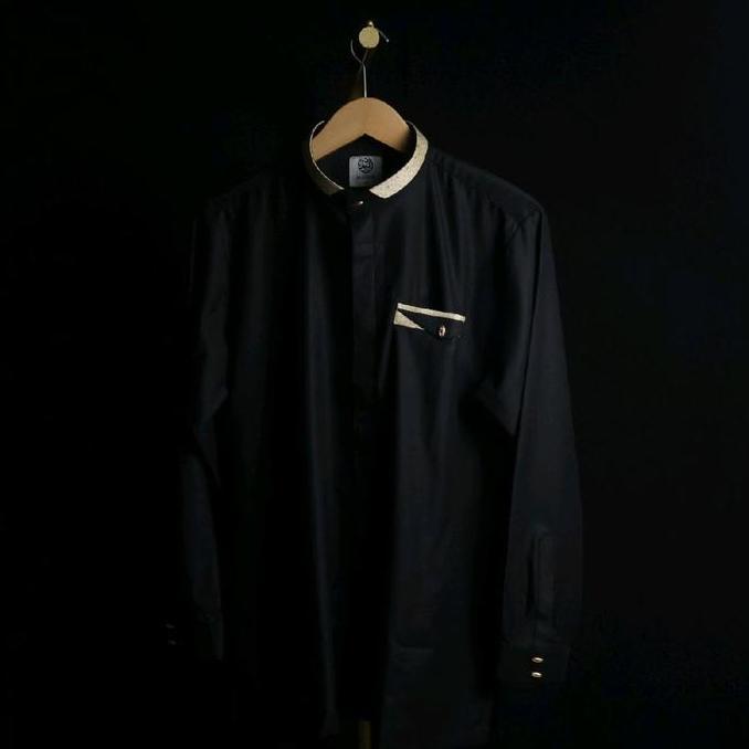 | Koko Muslim Pria Al Noor Premium Lengan Panjang Model Ridho | Hitam Biru Putih
