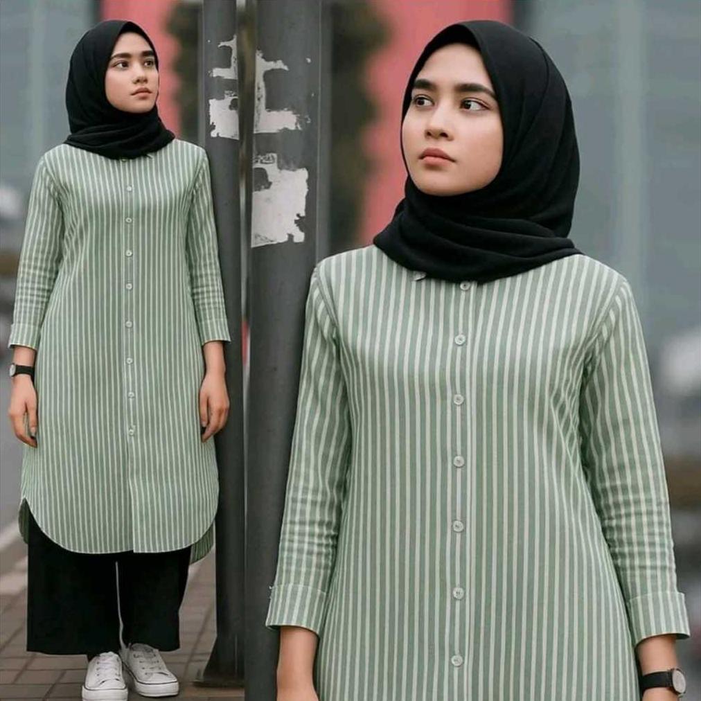 FREE ONGKIR DIAMOND - POPLY LONG TUNIK STRIP - ATASAN MOTIF SALUR TUNIK PANJANG MUSLIM REMAJA WANITA
