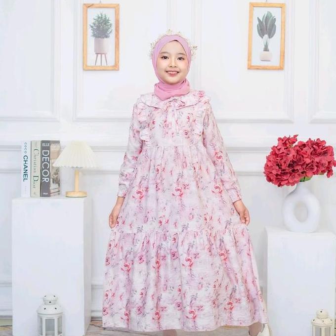 Gamis Anak Queen Motif Series One Set Hijab - Bahan Ceruty Baby Doll