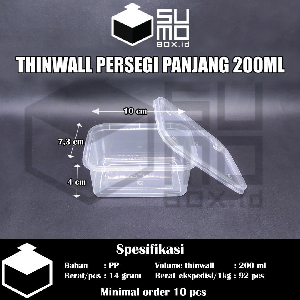 New Thinwall Persegi Panjang 200Ml + Tutup / Wadah Plastik Box Dessert Kontainer 200 Ml [Eceran]