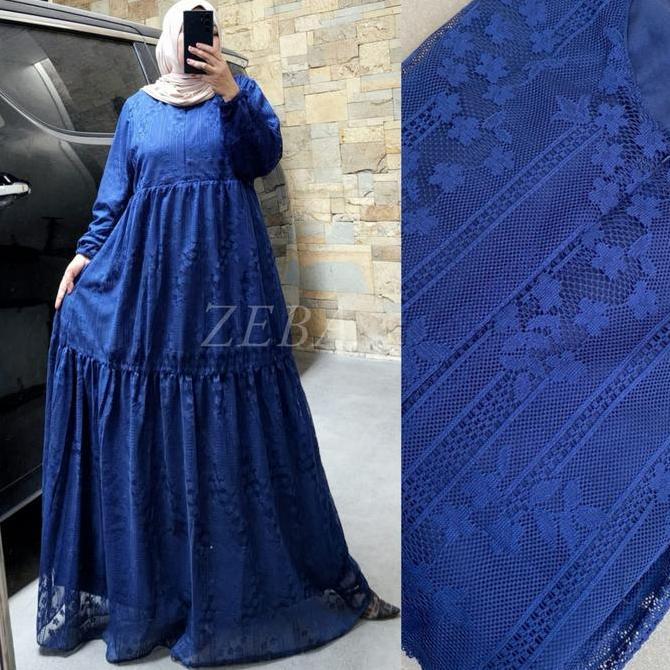 Danita Dress Brukat Jumbo by Zeba LD120 Gamis Bruklat Busui Full Furing Kaos Super Manset Karet Tali