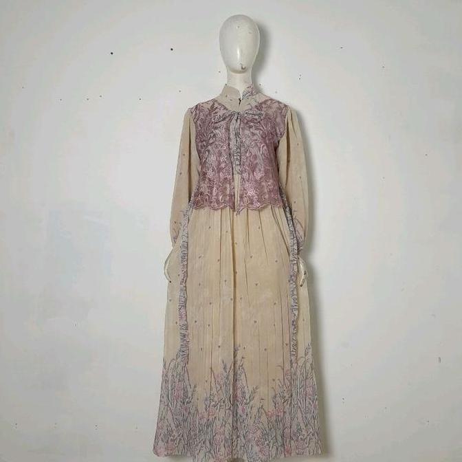 Gamis Ceruty Dress Wanita Remaja Terbaru Premium Kekinian Rompi Brukat Prisket 2025 Lebaran Muslim D