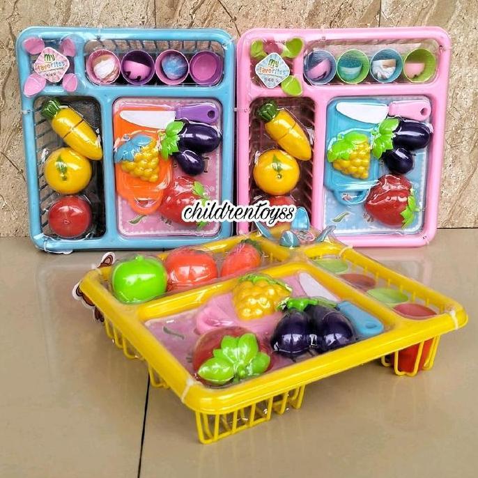 Mainan buah potong, keranjang buah, mainan keranjang buah potong