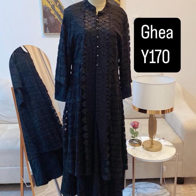 Gamis brokat ghea y170 full black spesial rompi lepas  Muslim  Hitam Mewah Cantik Dress Wanita Baju 