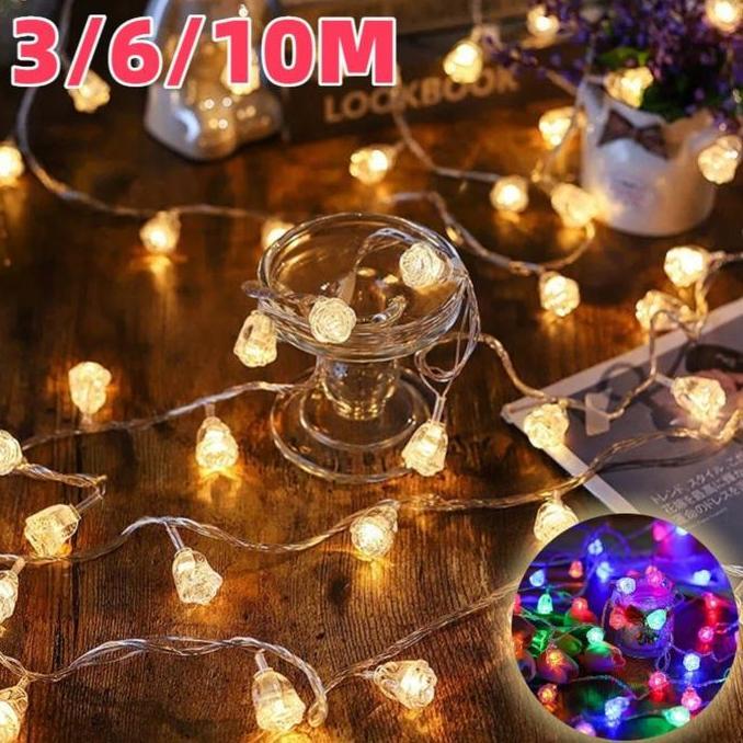 10M  Lampu Bunga Mawar Baterai Hiasan Lampu String Dekorasi Pesta Pernikahan/ Lampu Suasana Hari Lib