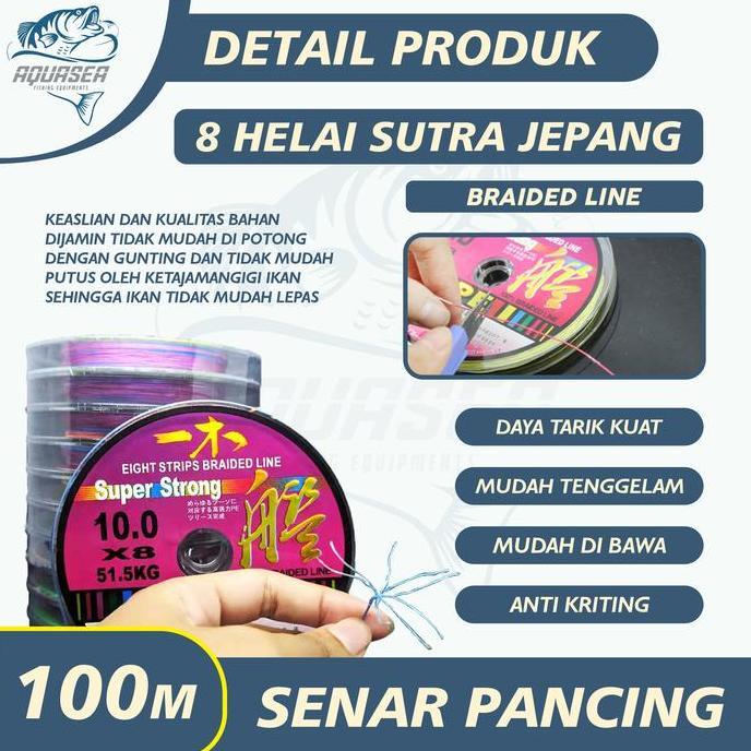 Langsungdapat- Aquasea Tali Pancing 100M Senar Pancing Pe Yimu Premium Fishing Line X8 Senar Pancing