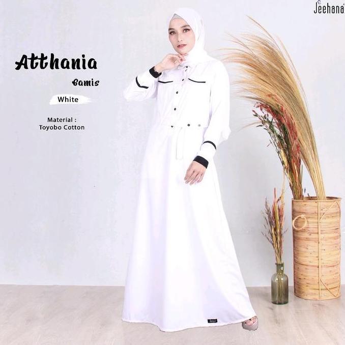 Athania Gamis Mom / Sarimbit dan Couple Athania Bahan Toyobo Polos Hitam Putih Baju Katun