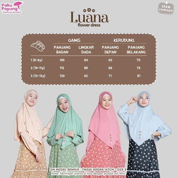 Paku Payung Gamis Jersey Anak Perempuan Luana Series 1 Set Dgn Hijab Bahan Jersey Mix Ceruty Motif B
