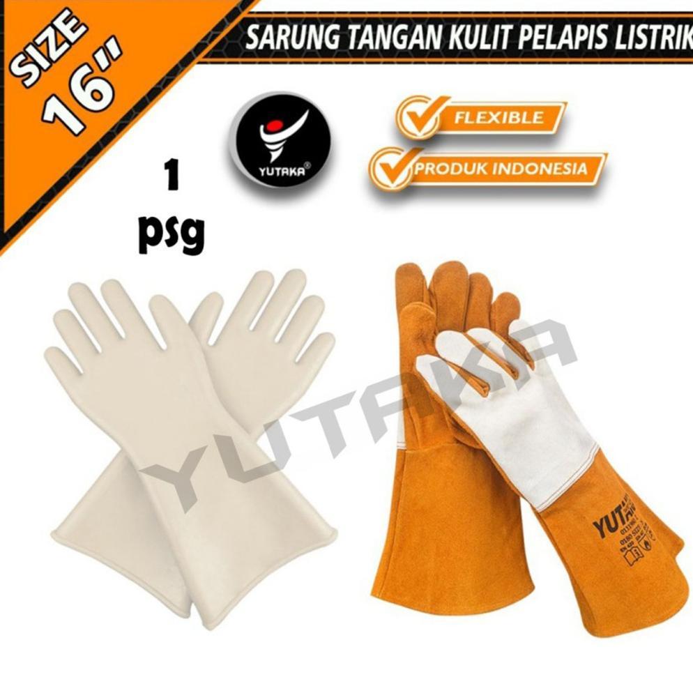 Sarung Tangan Las Pelapis Listrik Kulit yutaka 16 inch tan Anti Api/murah Sarung Tangan Las Pelapis 
