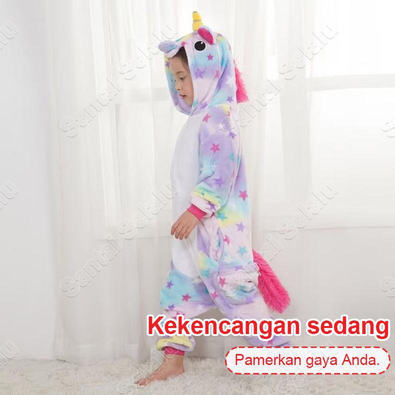 Kostum Onesie Kigurumi Kartun Anak Anak Dewasa: Dino, Unicorn.Cow, Stitch Piyama Cosplay Bahan Lembu