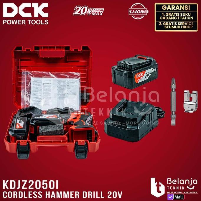 Powerx- Dck Cordless Hammer Drill Kdjz2050I Dm 20V Bor Impact Baterai Kdjz2050I Torsi 50Nm Dengan 1 