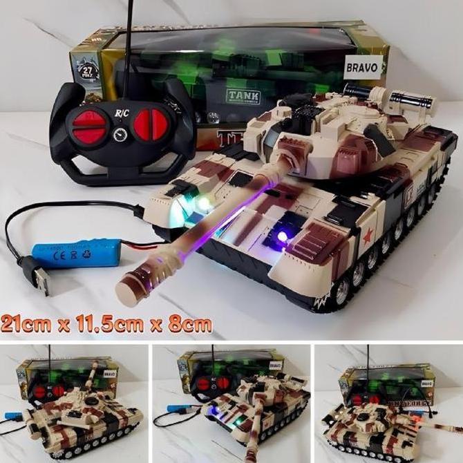 Lansungkirim- Mainan Rc Mobil Military War Tank Battle Tank Remote Control Baterai Toys Rc  Tank Ful