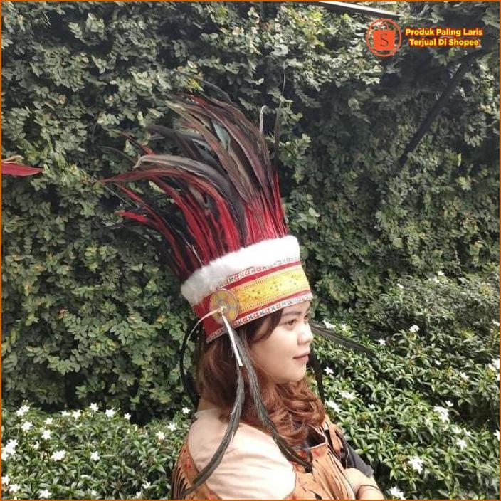 Topi Papua - Topi Adat Irian Ayam Bilabong Merah Hitam Untuk Pawai Dan Karnaval Revolusioner
