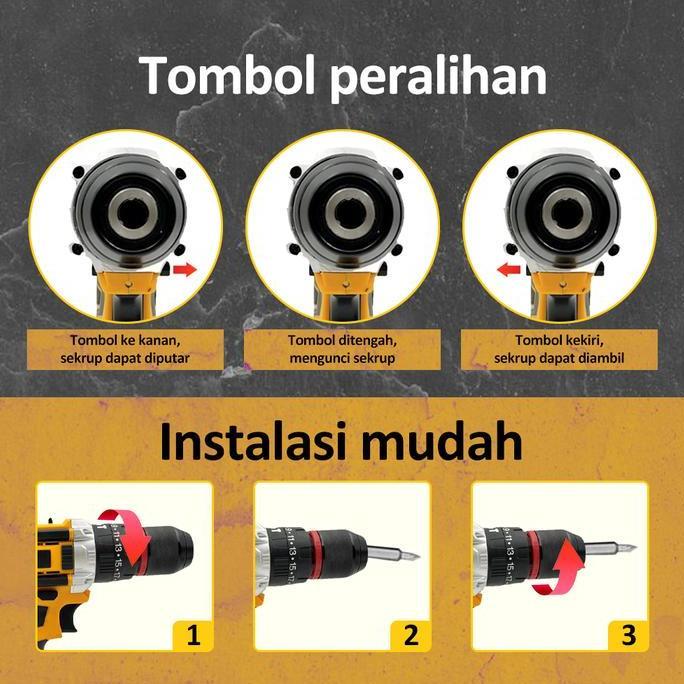 Powerx- Popic Mesin  Bor Baterai  Bor  Impact  Set  Bor  Listrik  Kotak  Peralatan  Multifungsi  Bor