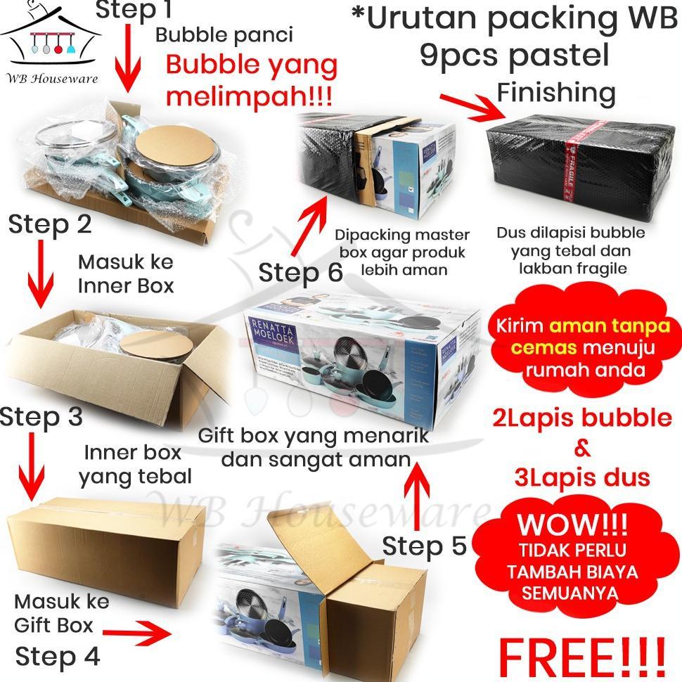 FREE ONGKIR (FREE PACKING DUS + BUBBLE) PANCI SET 9PCS RENATA MOELOEK / COOKWARE SET PASTEL PINK SUP